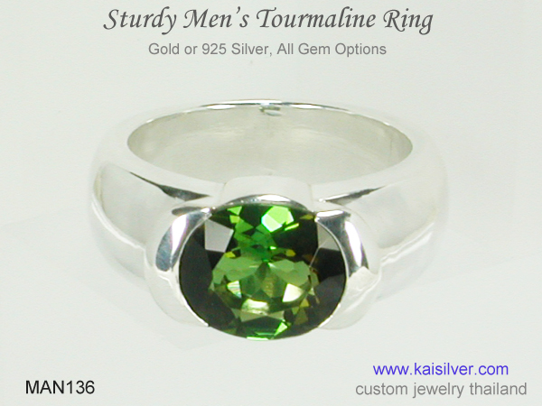 men's green tourmaline gemstone ring